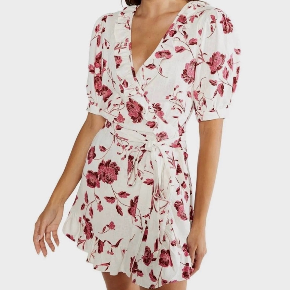 Misa x Anthropologie Ilyana Wrap Mini Dress Size Large Floral Ruffle Resort NWOT